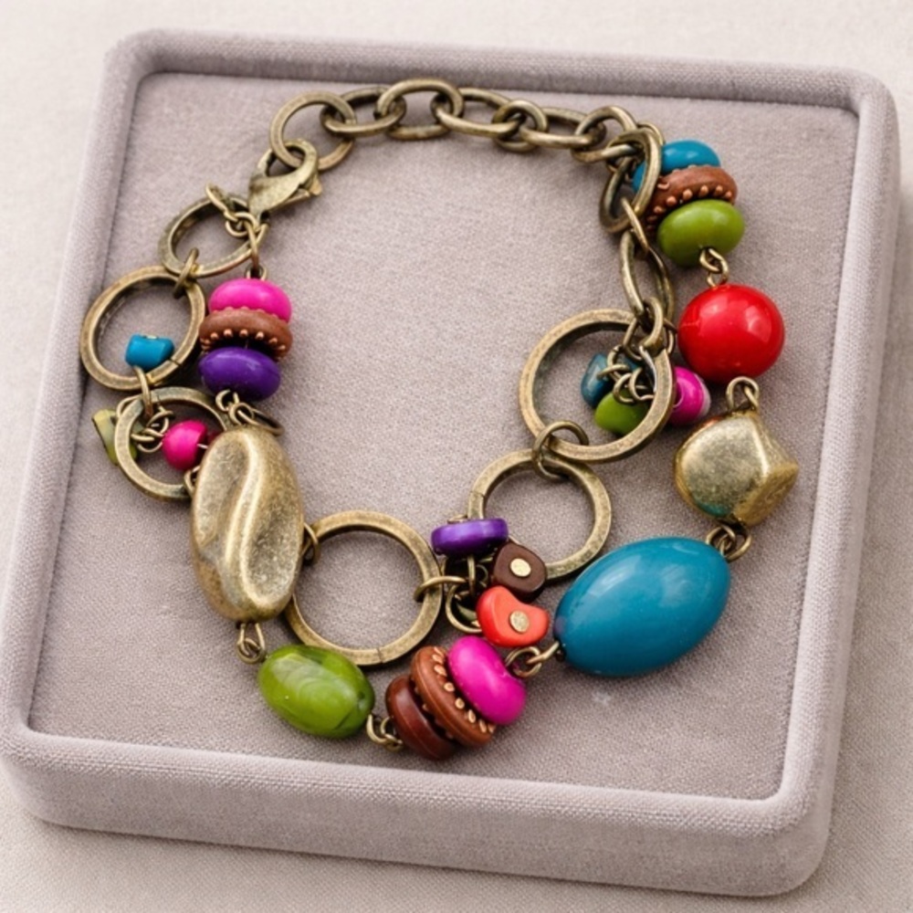 Premier Designs PARADE Multi-Strand Antique Bronze Beaded Bracelet NWOT 7" #499